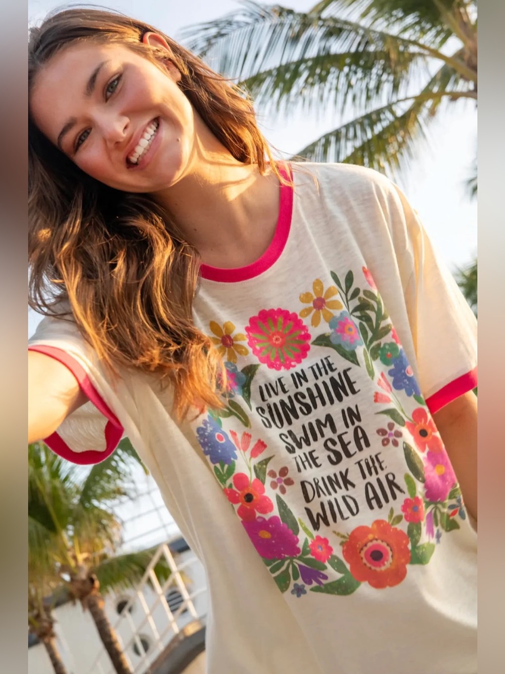 NATURAL LIFE LIVE IN THE SUNSHINE OVERSIZED RINGER TEE